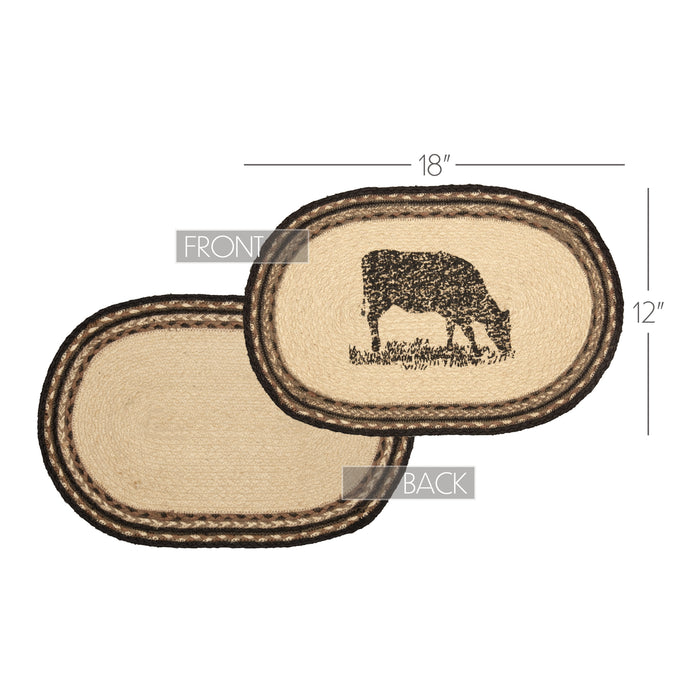 Sawyer Mill Charcoal Cow Jute Placemat Set of 6 12x18