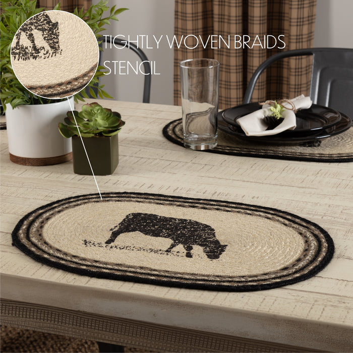 Sawyer Mill Charcoal Cow Jute Placemat Set of 6 12x18