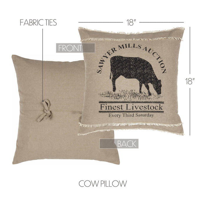 Sawyer Mill Charcoal Cow Pillow 18x18