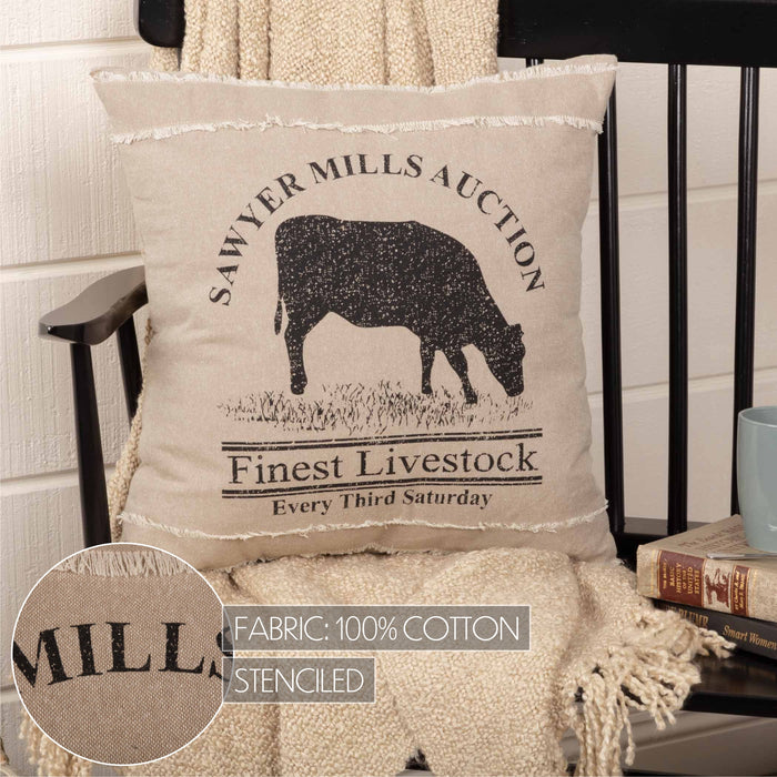 Sawyer Mill Charcoal Cow Pillow 18x18