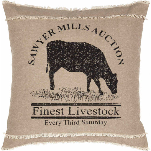 Sawyer Mill Charcoal Cow Pillow 18x18