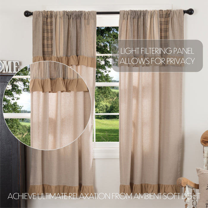 Sawyer Mill Charcoal Chambray Solid Short Panel with Attached Patchwork Valance Set of 2 63x36