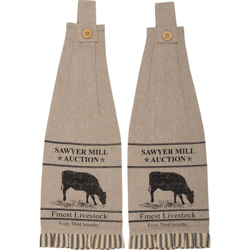 Sawyer Mill Charcoal Cow Button Loop Kitchen Towel Set of 2