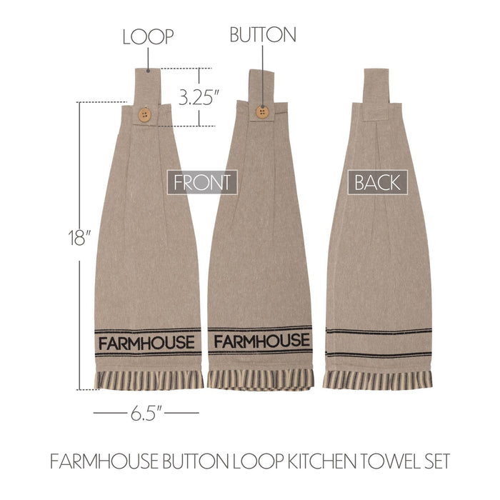 Sawyer Mill Charcoal Farmhouse Button Loop Kitchen Towel Set of 2