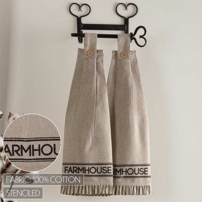 Sawyer Mill Charcoal Farmhouse Button Loop Kitchen Towel Set of 2