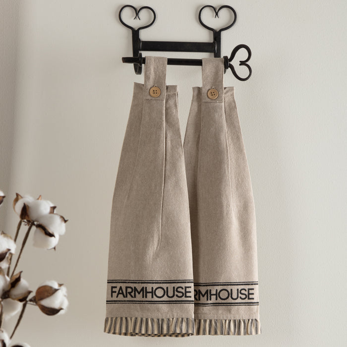 Sawyer Mill Charcoal Farmhouse Button Loop Kitchen Towel Set of 2