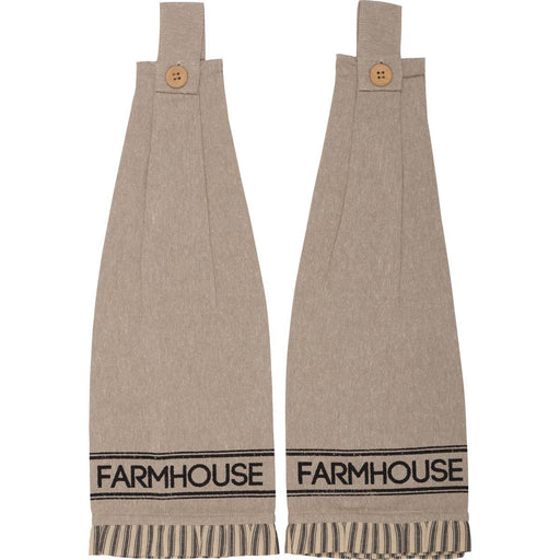 Sawyer Mill Charcoal Farmhouse Button Loop Kitchen Towel Set of 2