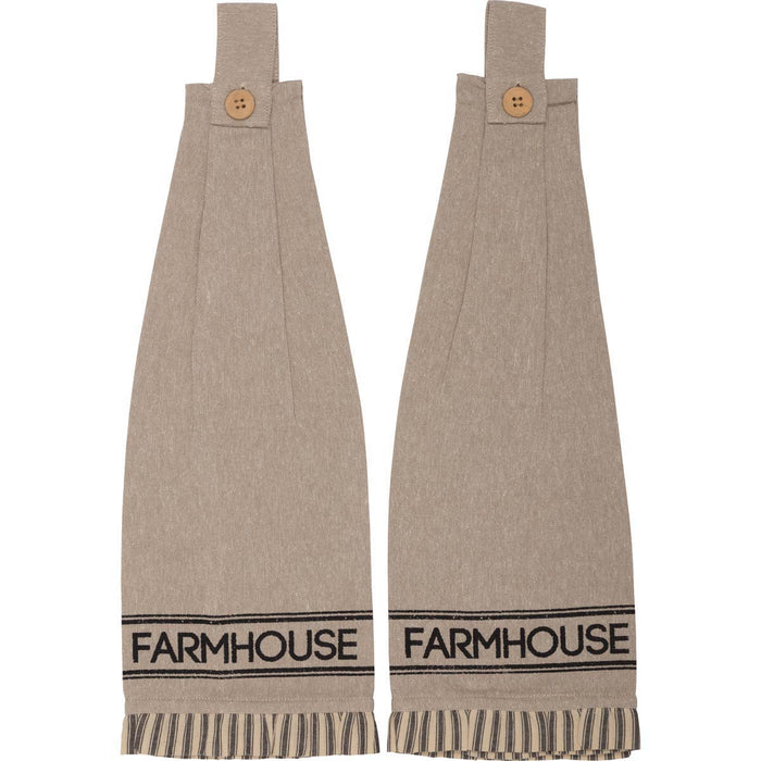 Sawyer Mill Charcoal Farmhouse Button Loop Kitchen Towel Set of 2