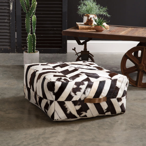 Chevron Cowhide Pouf