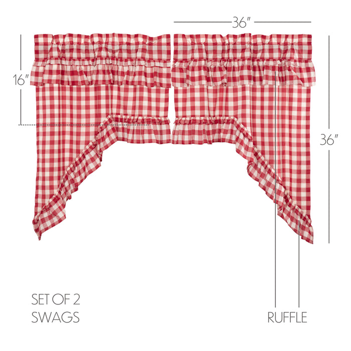 Annie Buffalo Red Check Ruffled Swag Set of 2 36x36x16