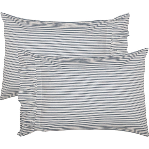 Sawyer Mill Blue Ticking Stripe Ruffled Standard Pillow Case Set of 2 21x30