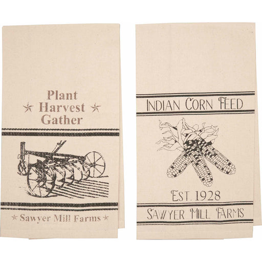 Sawyer Mill Charcoal Plow & Corn Muslin Unbleached Natural Tea Towel Set of 2 19x28