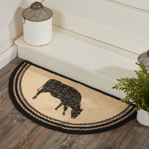 Sawyer Mill Charcoal Cow Jute Rug Half Circle w/ Pad 16.5x33