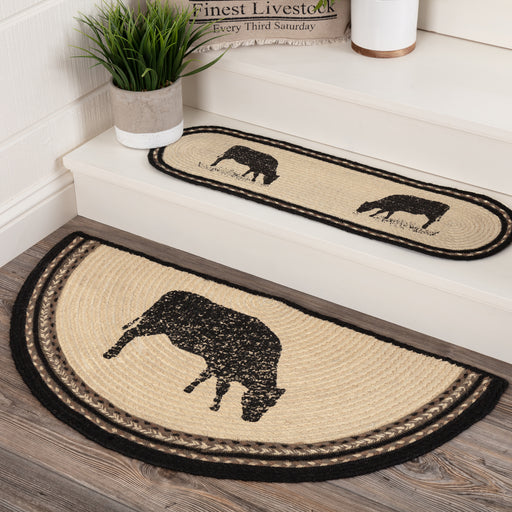 Sawyer Mill Charcoal Cow Jute Rug Half Circle w/ Pad 16.5x33