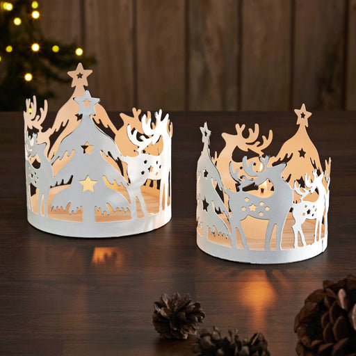 Votive Candle Holder Reindeer Antique White Set of 2