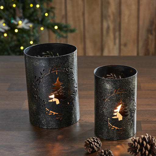 Votive Candle Holder Christmas Tree Wreath Set of 2