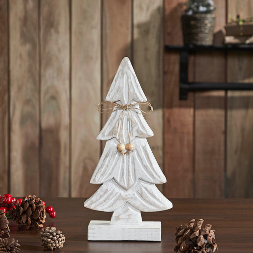 Snowy Tree Textured Wooden White 12.25x6x2.5