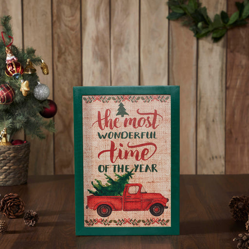 The Most Wonderful Time Truck Burlap Wall Hanging Sign 13x9