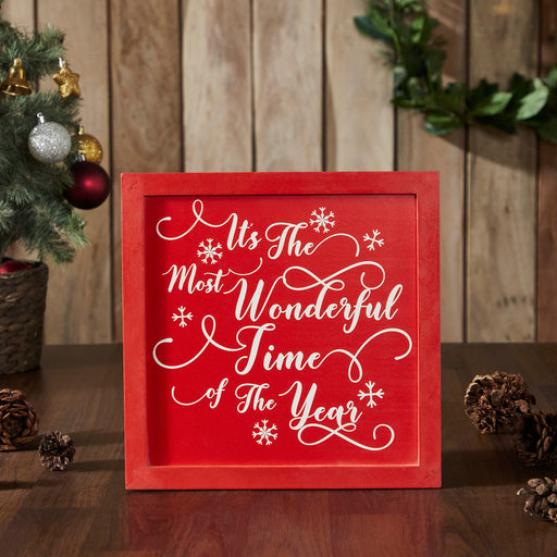 It's The Most Wonderful Time Red Wall Hanging Sign 11x11