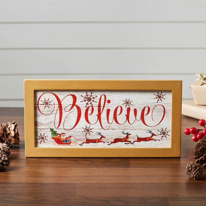 Believe Santa Sleigh Framed Wall Hanging Sign 6x12