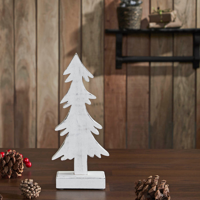 Christmas Evergreens White Wooden Figurine 12.75x5.5x2