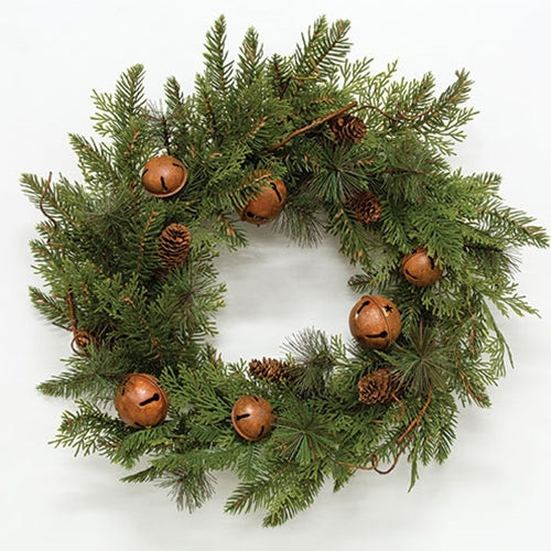 Rustic Cedar & Pine Bell Wreath 24"