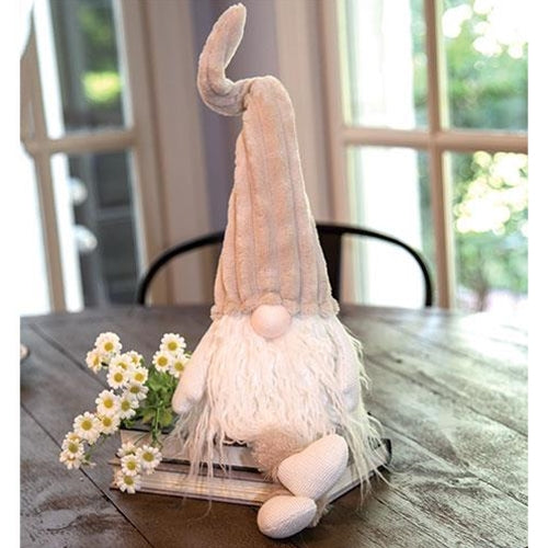 Dangle Leg Plush Beige Gnome w/Ribbed Hat