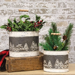 2/Set Embossed Winter Forest Oval Buckets