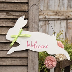 "Welcome" Hanging Jumping Bunny Sign