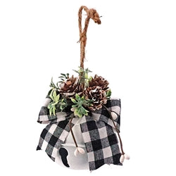 *White Bell Ornament w/Black/White Plaid Bow