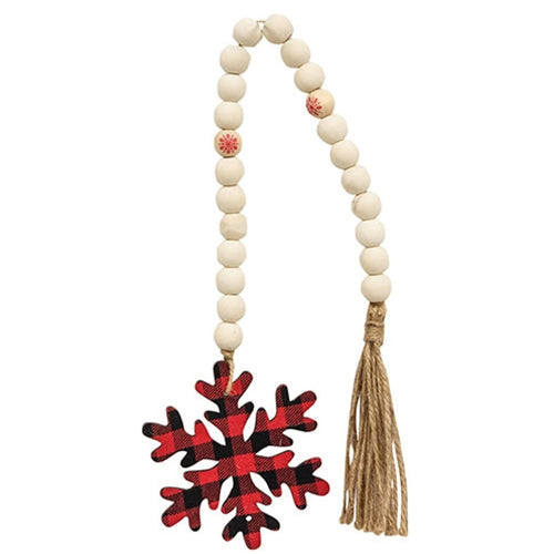 *Red & Black Buffalo Check Snowflake Beaded Tassel